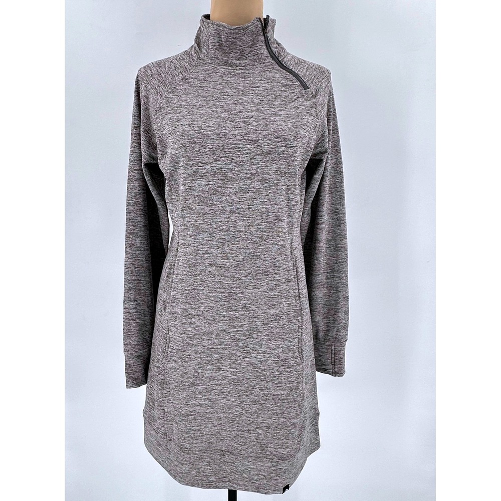 Soneven Womens Gray Heather Asymmetrical Zip Mock Neck Fleece Athletic Dress